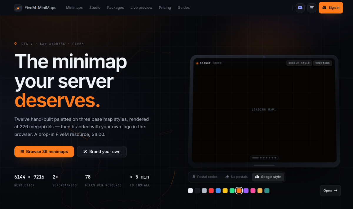 FiveM MiniMaps — live site at fivem-minimaps.com, built by PiTyUs